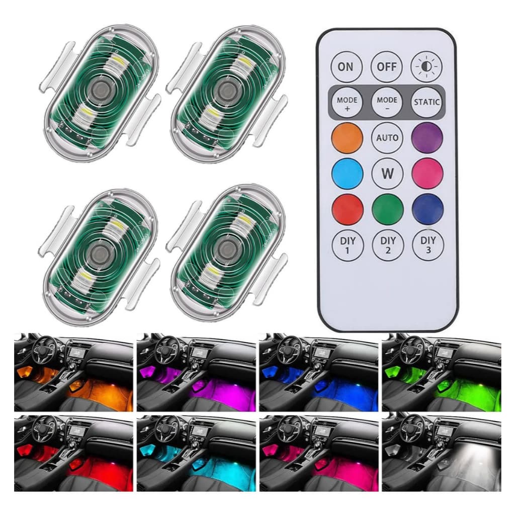 4 PCS RGB LED Luzes Estroboscópicas Com Controle Remoto Sem Fio Para Motocicleta , Sinal De Carro , Drone , 8 Cores , In