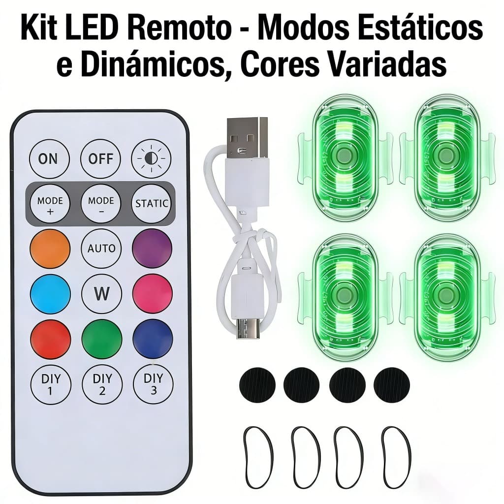 4 Pcs Luzes Estroboscópicas Led Sem Fio Com Luz Anticolisão Remota Carregamento USB De Alto Brilho Para Motocicleta Carr