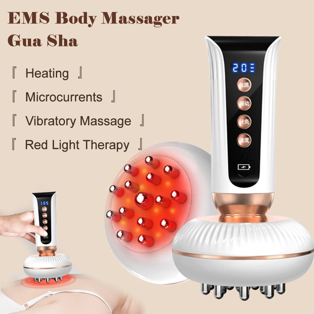 Massageador Corporal Microcorrente Gua Sha Escova Meridiana Elétrica Com Vibração Aquecida Terapia De Luz Vermelha Drena