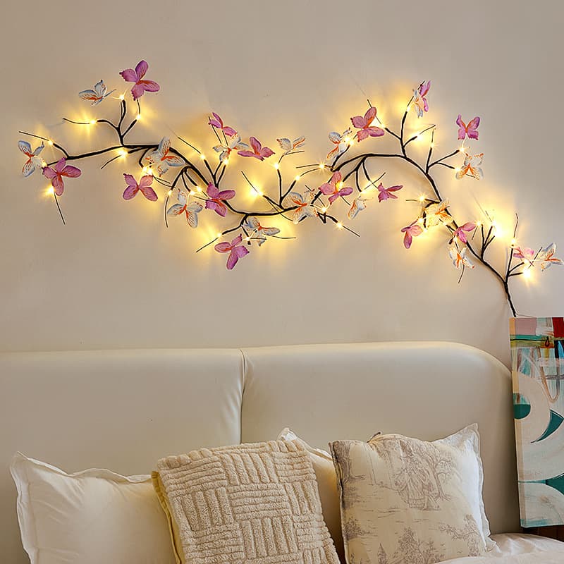 Lâmpada de Rattan em Forma de LED Flexível Borboleta Flor Folhas Decoração Interna Arranjo de Parede Luz de Atmosfera Ro
