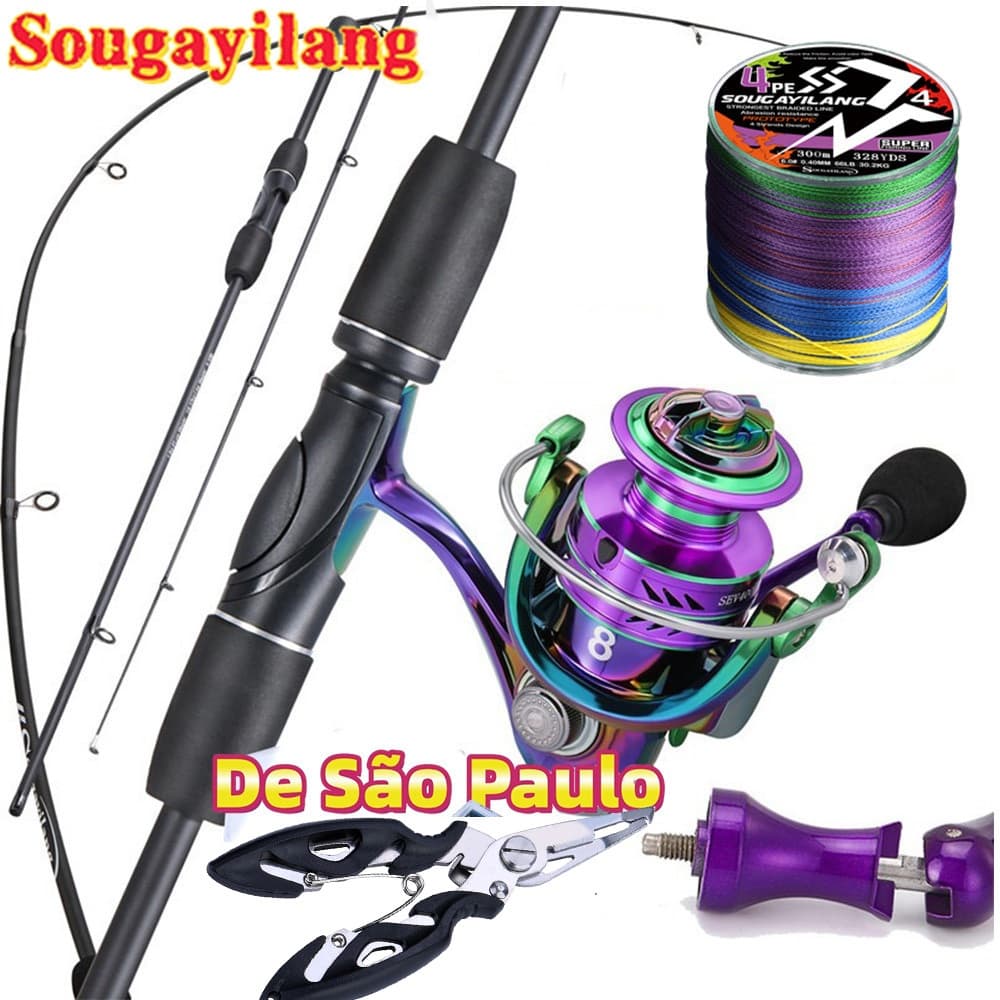 Conjunto De Pesca Sougayilang 5.0 : 1 Fiação De Carretel UL Completo De Vara De Carbono