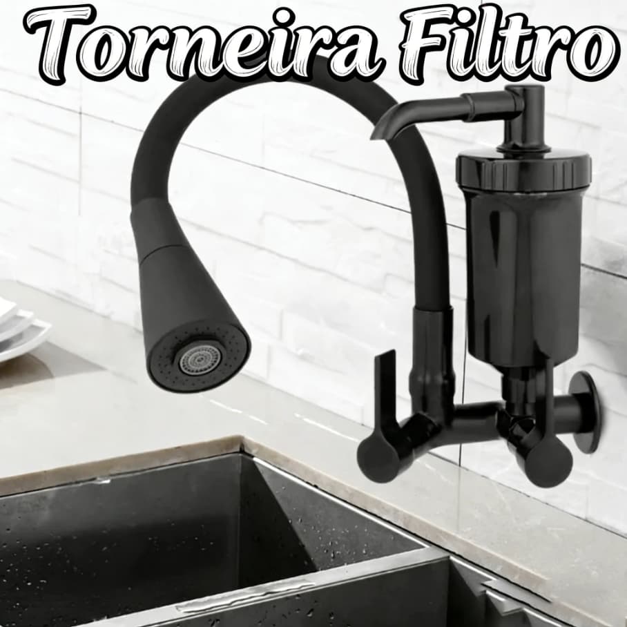 Torneira Preta Gourmet TorneiraCom Filtro Para Cozinha, Torneira Flexivel de Bancada /Parede Cozinha com Filtro