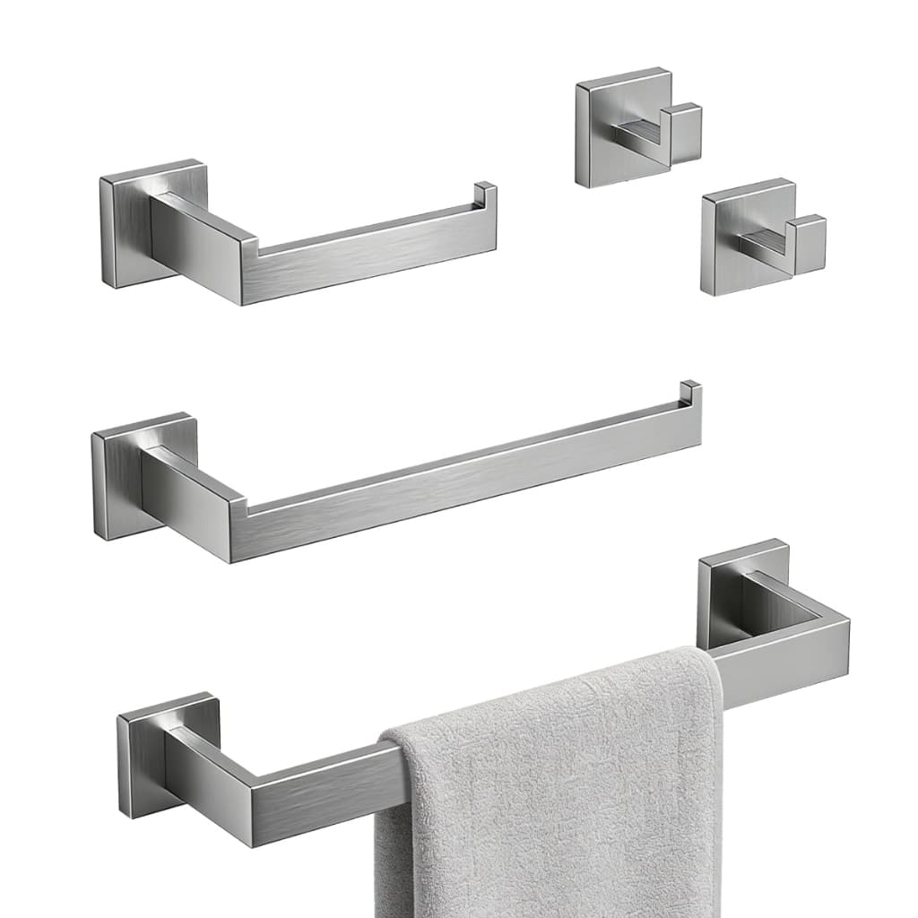 Kit Acessórios para Banheiro Lavabo 5 Peças Aço Inox Quadrado