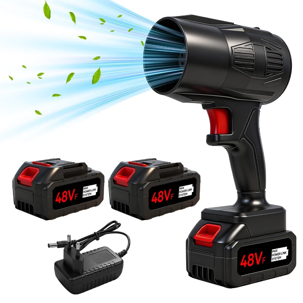 Soprador de Folhas Turbo Portátil Sem Fio Recarregável com 2 Baterias 48V