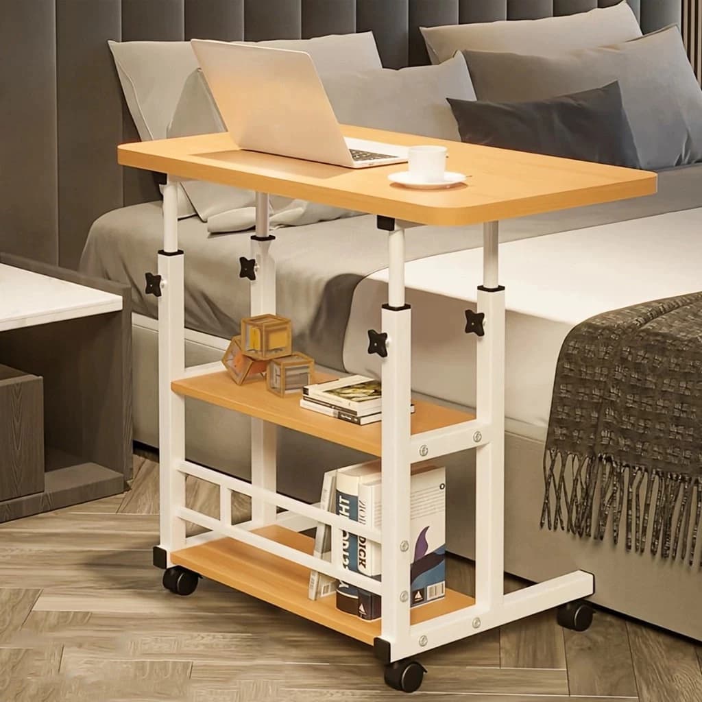 Mesa Multiuso Dupla Regulável Portátil para Laptop Tablet Sofá Cama com Rodinhas