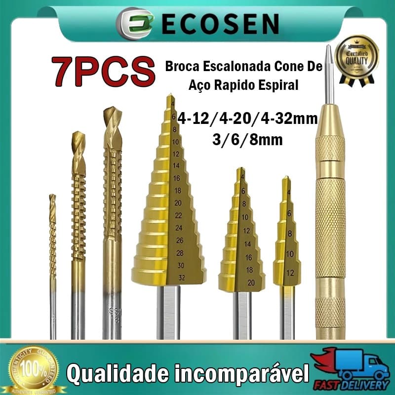 Kit 7 Broca Escalonada Cone De Aço Rapido Espiral 4 A 32mm Alta Qualidade