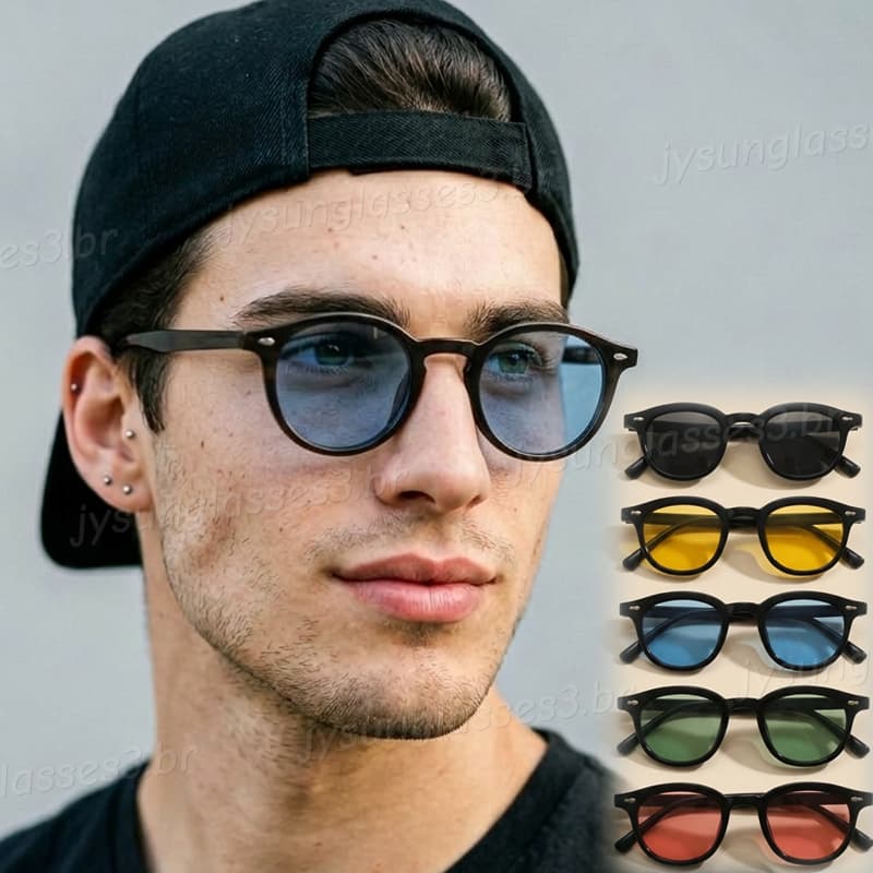 Óculos De Sol Redondo Unissexo UV400 Com Armação Pequena Para Uso Externo/Escuros Unissex