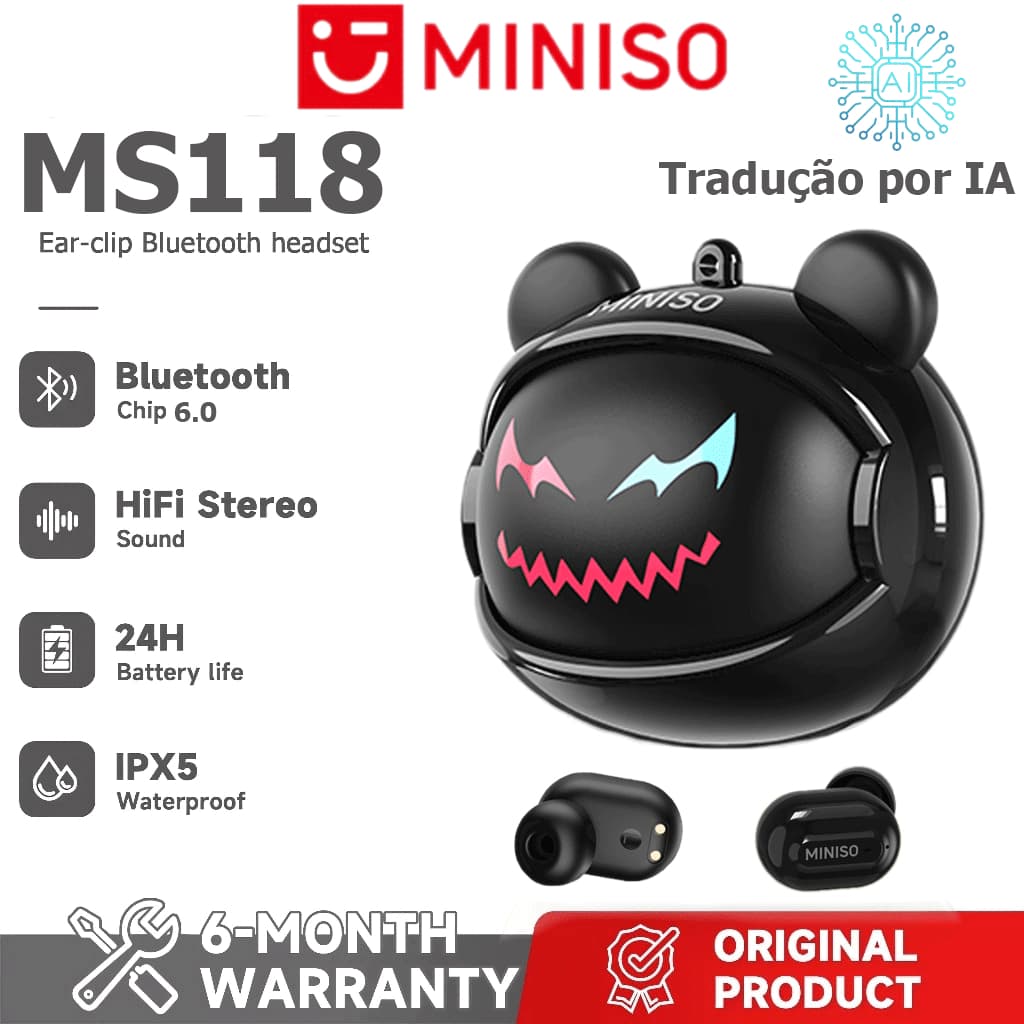 1 ano de MINISO MS118 Fone de ouvido com tradução de idioma em tempo Real AI Fone de ouvido Bluetooth sem fio O
