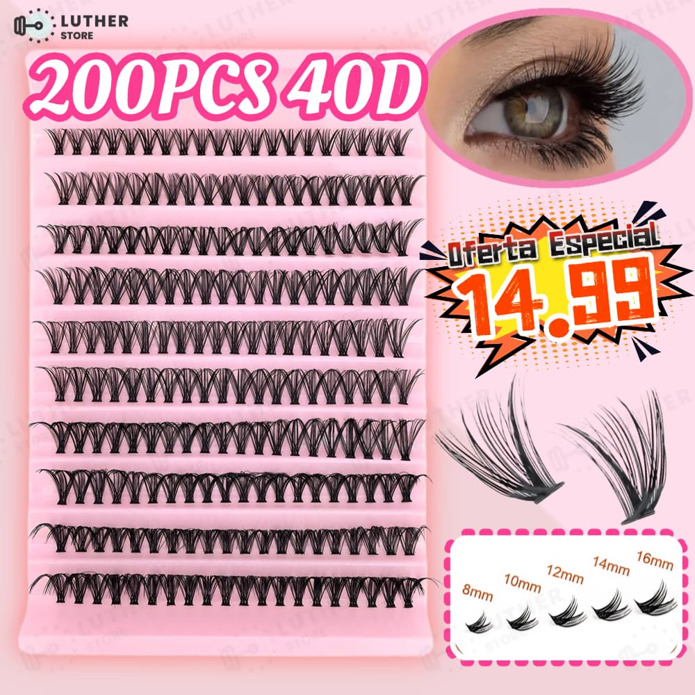 Kit De Pacotes De Cílios Postiços De Vison-200PCS Clusters De Volume 40D Individuais Para Extensões DIY Sobrenatural