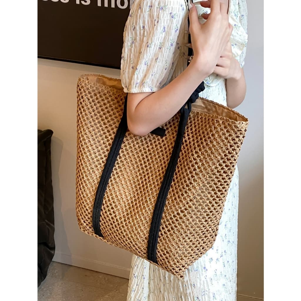 Bolsa de praia de palha grande feminina, com zíper, bolsa de ombro de verão, bolsa de moda para piscina, bolsa de viagem