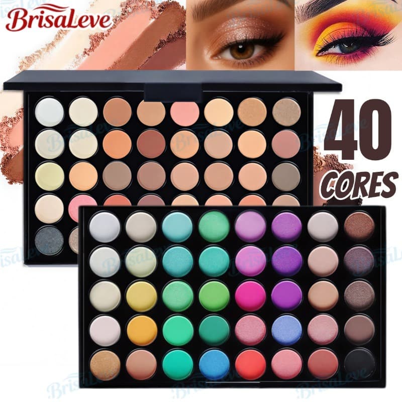Paleta de Sombras com 40 Cores - Acabamento Matte e Shimmer, Alta Pigmentação, Efeito Esfumado e Longa Duração-BL