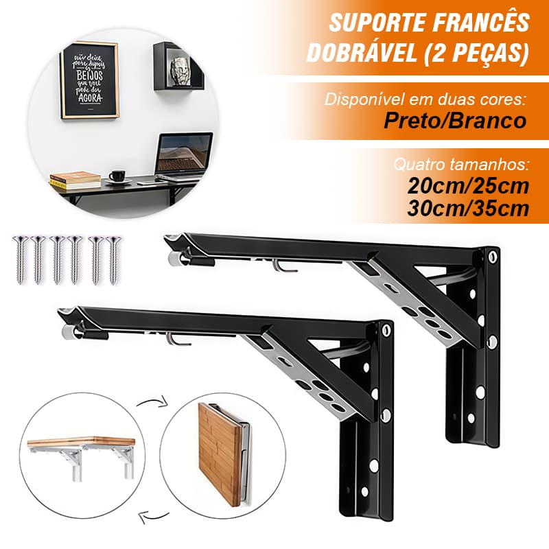 Kit 2 Mão Francesa Dobrável Suporte Reforçado Branca Preta Cantoneira 20cm/25cm/30cm/35cm
