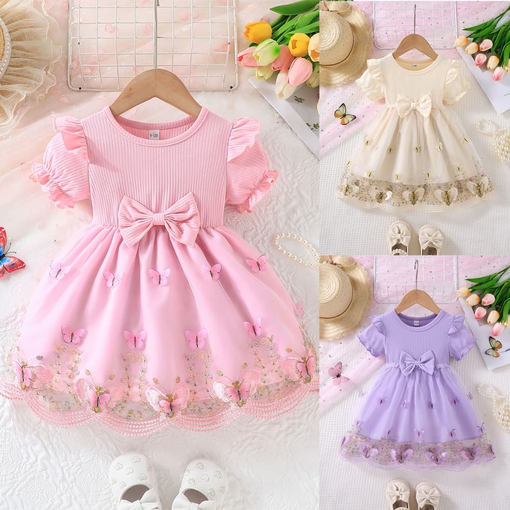 Vestido Bebê Princesa 6 Meses a 3 Anos Tule Bordado Borboleta Sem Mangas Batizado Natal Presente