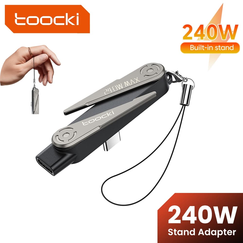 Adaptador De Cabo Toocki 240W Cotovelo USB C Para 360 ° Conversor De Suporte Dobrável De Carregamento Rápido Giratório 2