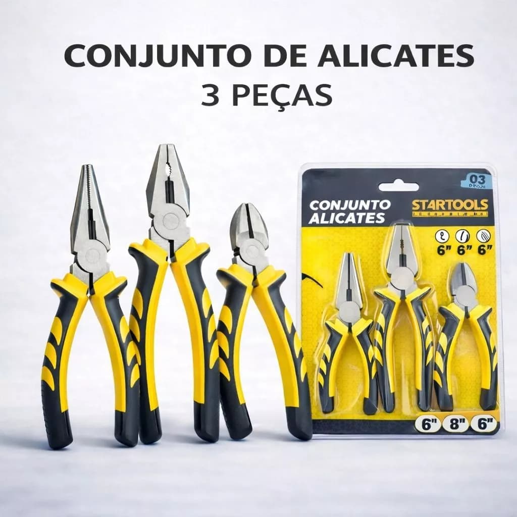 Kit 3 Alicates 6” Aço Forjado Corte Universal e Bico Profissional
