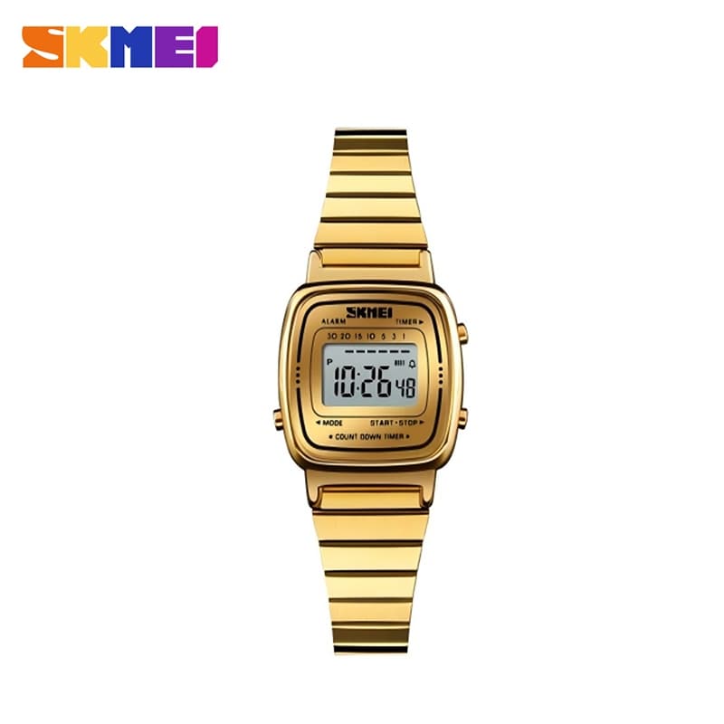 SKMEI Relógio De Quartzo Feminino Retangular Dourado Elegante-Pulseira De Aço Com Mostrador Quadrado