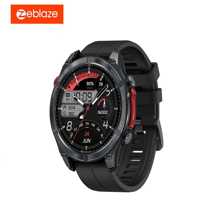 Relógio inteligente Zeblaze Stratos 4 com GPS, tela AMOLED de 1,43 polegadas e posicionamento por 6 satélites integrado.