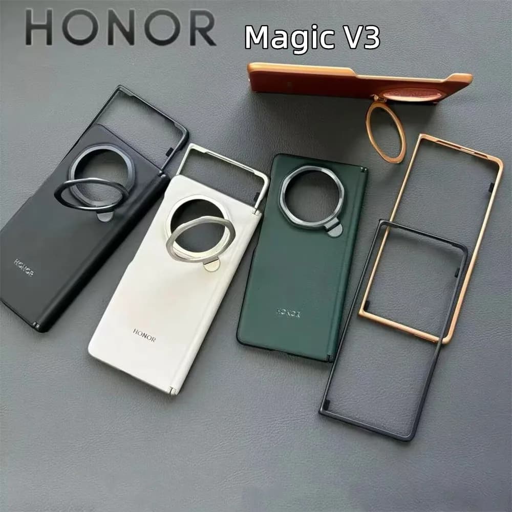 Para Honor Magic V3 Anel Magnético Stand Case Premium Couro Dobrável Capa De Telefone