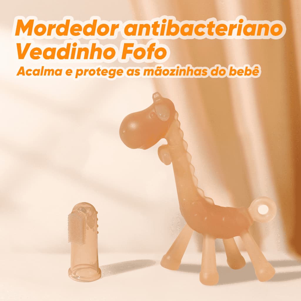 Conjunto de mordedor de girafa antibacteriano - acalma o bebê, protege as mãos pequenas