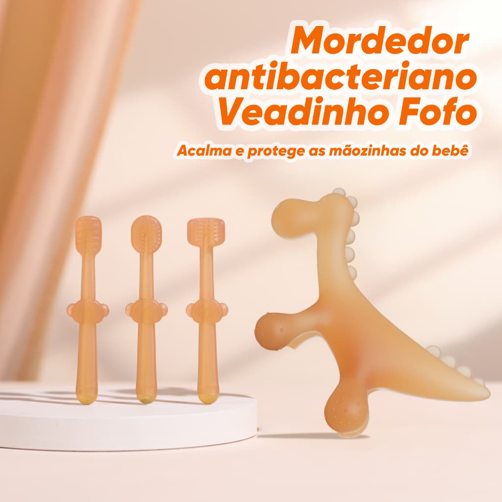 MOMO CARE Mordedor para Bebê, Macio e fácil de limpar + capa protetora, formato de dinossauro