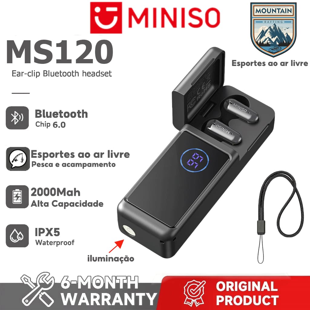 Garantia de um ano MINISO MS120 Fone de ouvido Bluetooth três em um Esportes ao ar livre Bluetooth 6.0 Iluminação Carreg