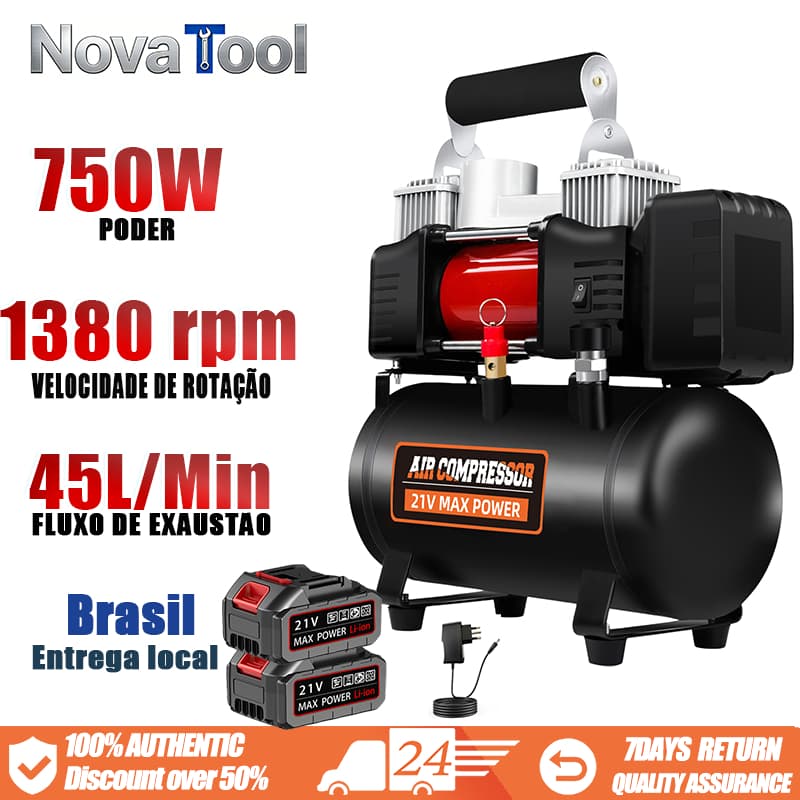 Compressor de ar, 21V, 3L, 3CFM, 120PSI, adequado para inflar pneus e para pintura, bomba silenciosa
