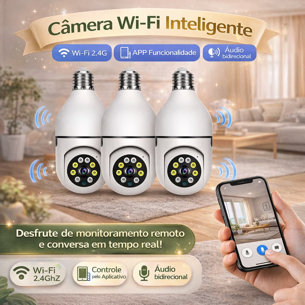 KIT3 E27 Lâmpada Câmera Sem Fio WiFi 360 ° Monitor Remoto Panorâmico De Segurança Doméstica Com Visão Noturna Colorida