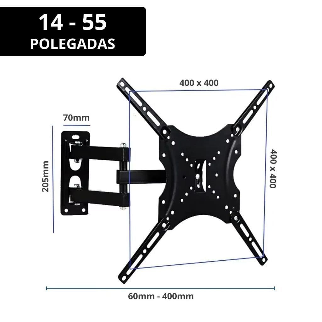 Suporte Articulado para TV Televisão Smart e Monitor de 14 a 55 Polegadas – LED, PLASMA, LCD