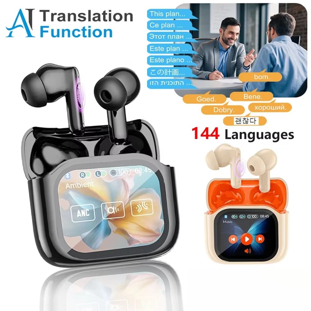 144 Idiomas Tradutores Em Tempo Real Bluetooth 5.4 Fones De Ouvido Com Tela Sensível Ao Toque Tradução Cancelamento Ruíd
