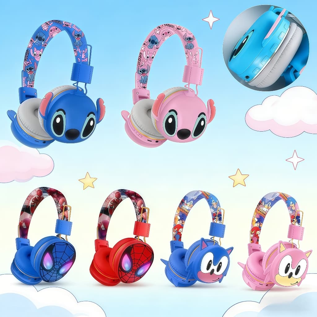 Stitch Fone de Ouvido Infantil Cartoon Bluetooth Ajustável Sem Fio Presente Para Crianças