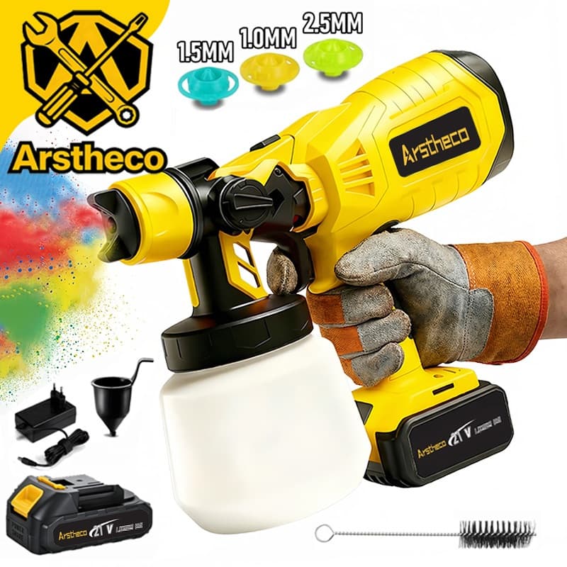 Pistola Pintura Pulverizadora Tinta Sem Fio 800MLRecarregável Portátil com 2 Baterias 21V