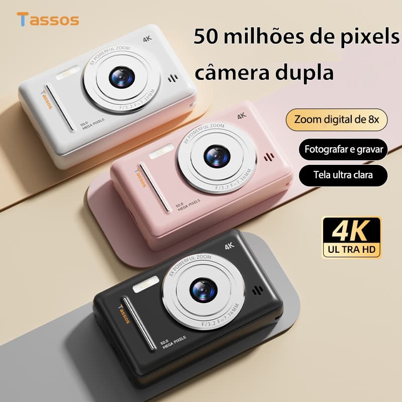 TASSOS Câmera De Bolso Retrô 4K 50MP HD Com Câmeras Duplas Dianteiras E Traseiras