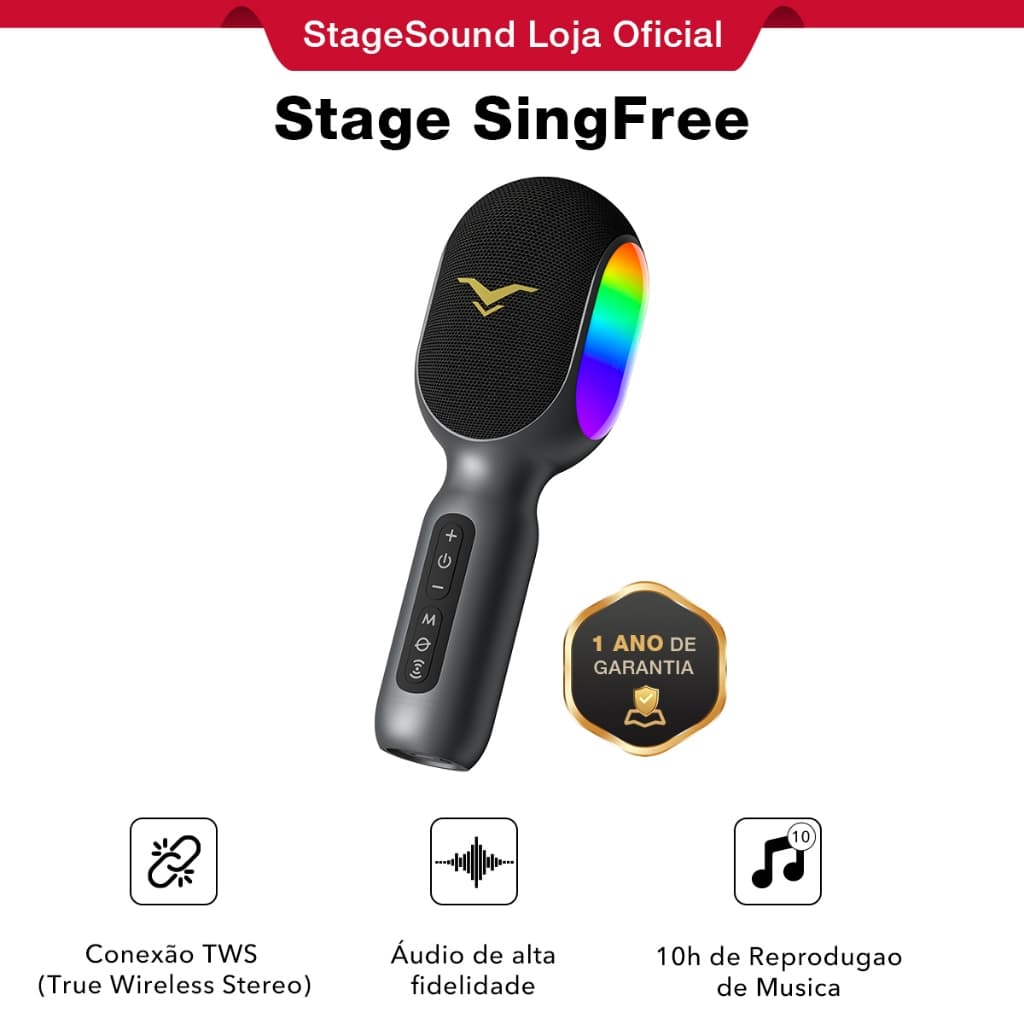 Microfone De Karaokê Bluetooth Com Luz LED, DSP, TWS, Bateria 10h – Envio Rápido do Brasil, Ideal Para Festas e Casa