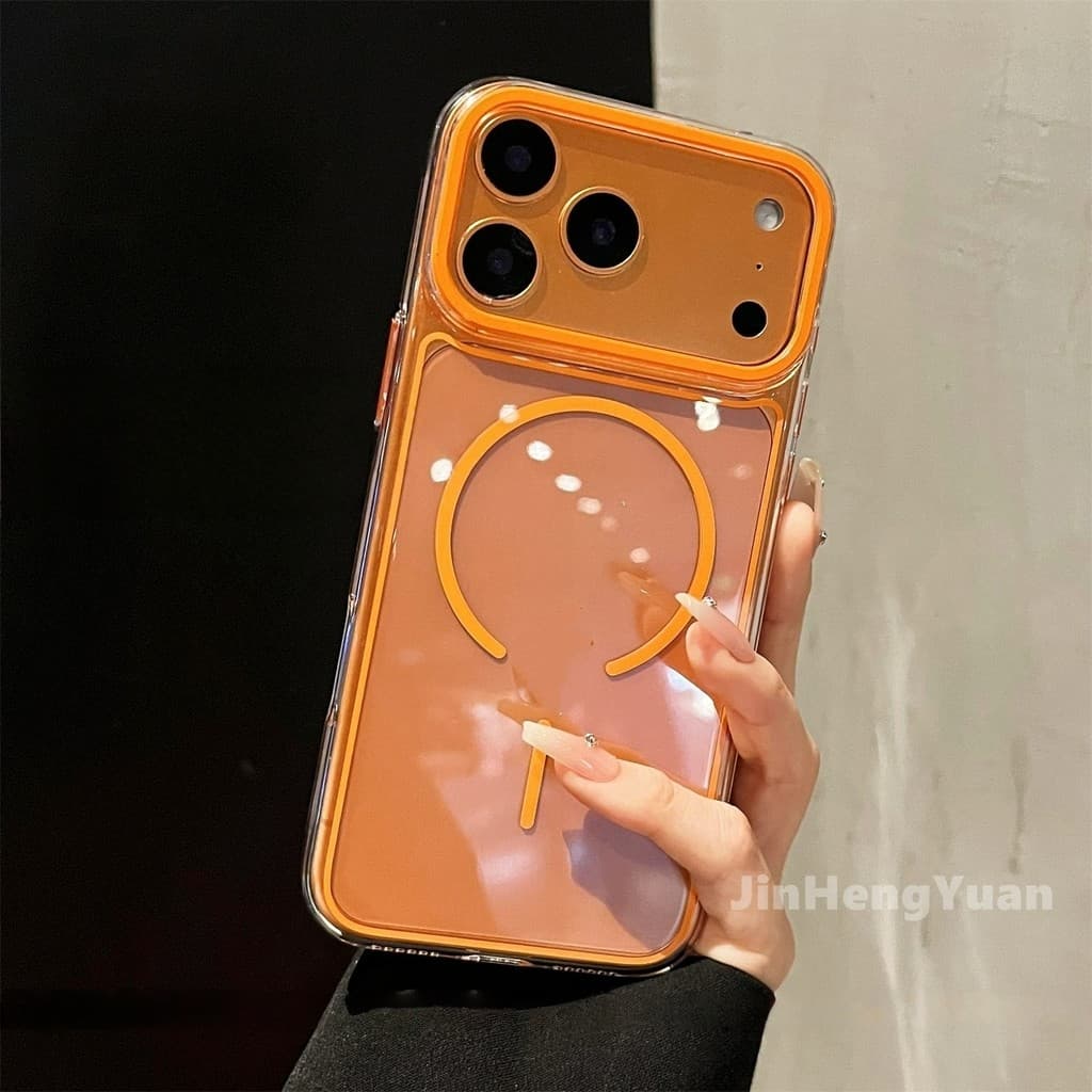 Linhas De Borda Transparentes De Alta Transparência Caixa Rígida Magnética Fina Para IPhone 17 16 15 Pro Max Capa