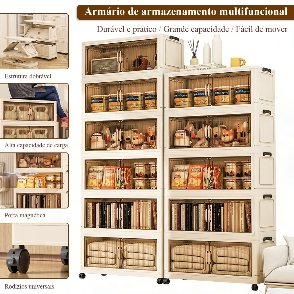 Armário De Armazenamento Dobrável De 3/5 Camadas Com Rodas E Tampa,Empilhável E De Grande Capacidade