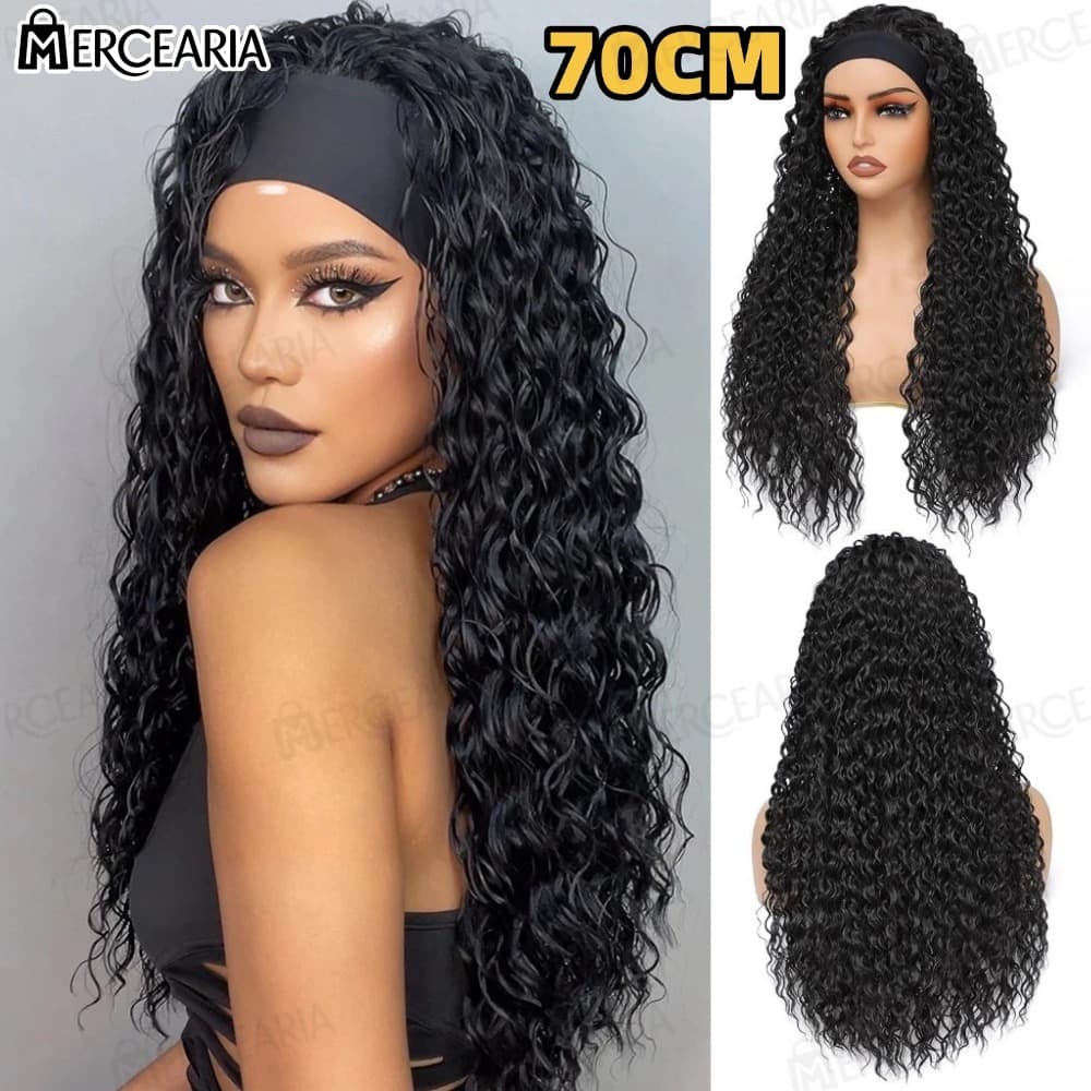 70CM Peruca Cacheada Peruca longa Peruca de faixa na cabeça de cabelo cacheado Para uso diário-MC