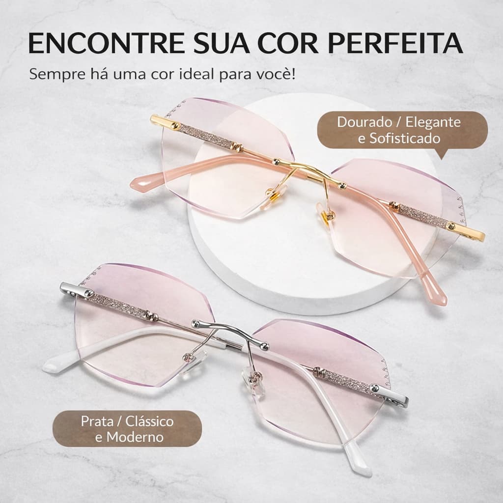 Óculos Sem Aro Hexagonal Feminino Fashion Lente Degradê Elegante Luxo Leve Confortável