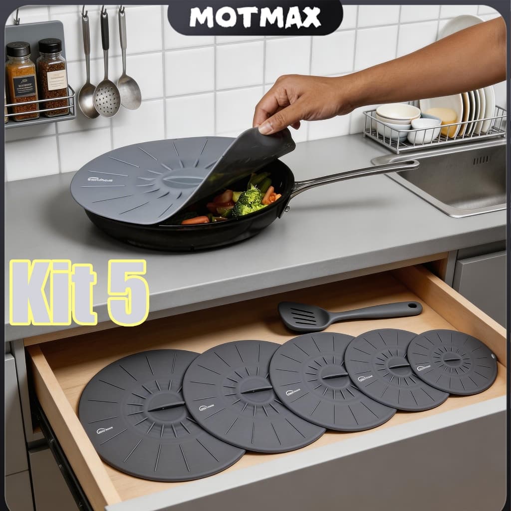 kit 5 peças Tampa de Silicone Resistentes ao Calor P/Micro-ondas panela Tampas de Sucção Reutilizáveis Tigelas