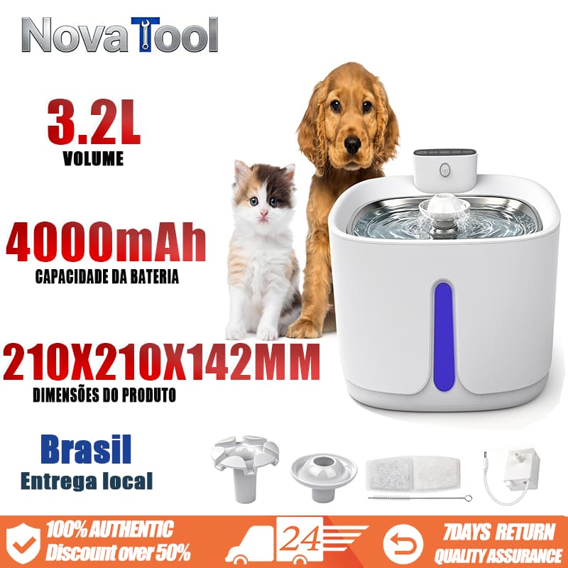 Distribuidor Inteligente De Água Para Cães E Gatos Com Torneira Bebedouro Automático 3.2L