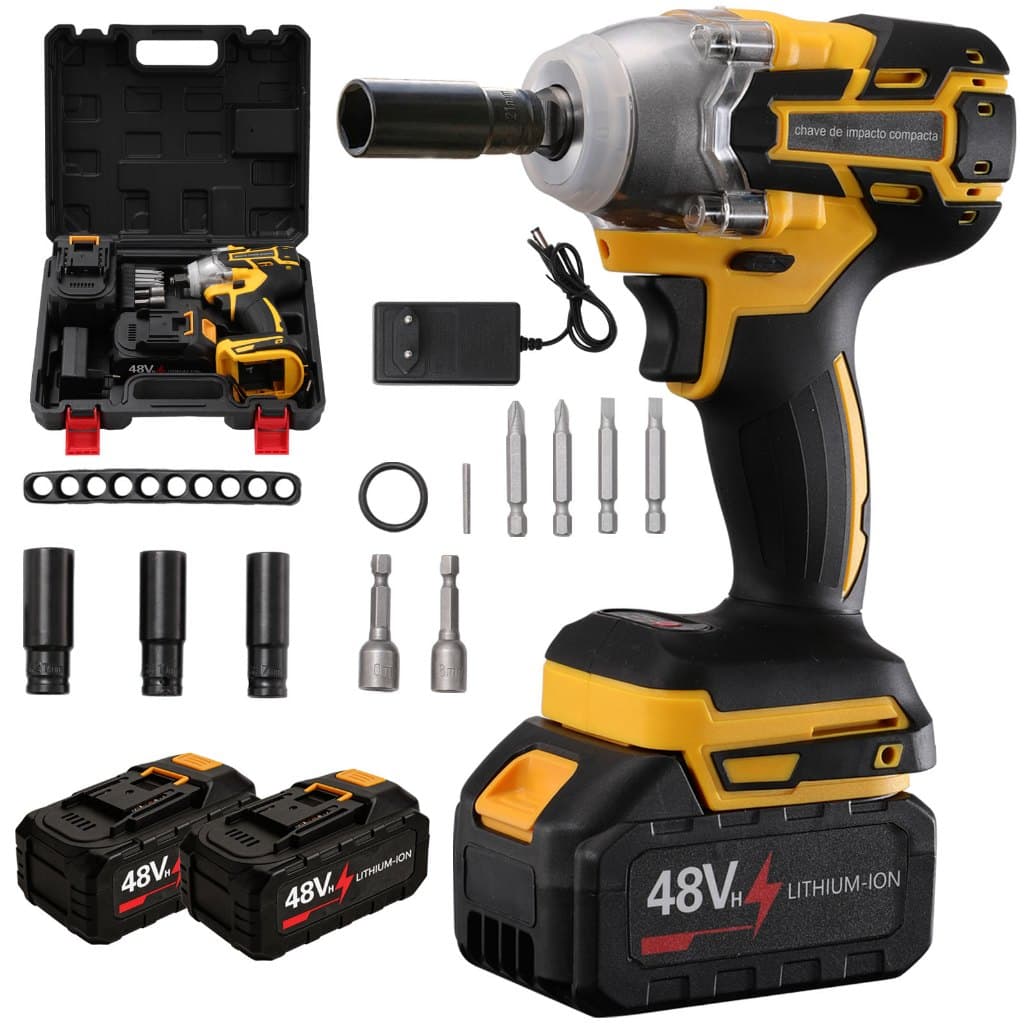 Chave de Impacto Multifuncional 3 em 1 Sem Fio Bateria de Lítio 48V Profissional com 2 Baterias