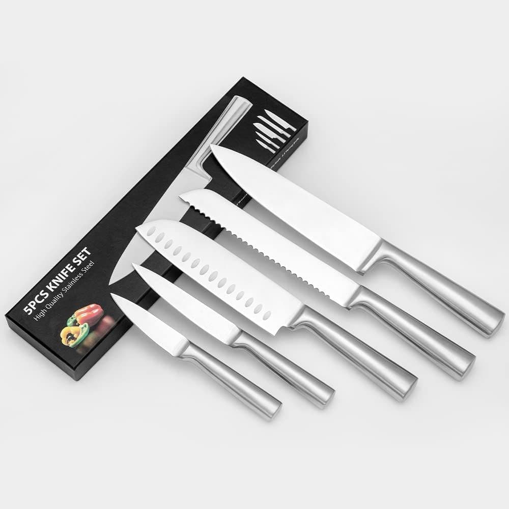 Kit 5 Facas De Cozinha Profissional Aço Inox Conjunto Completo Aço Inox para Cozinhar