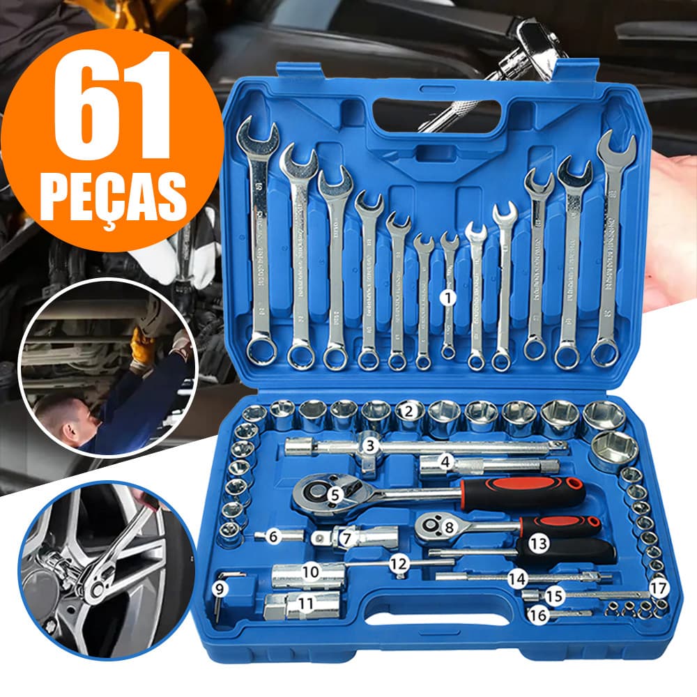 Kit Ferramenta Jogo Soquete Chave Combinada Catraca 61 Pcs