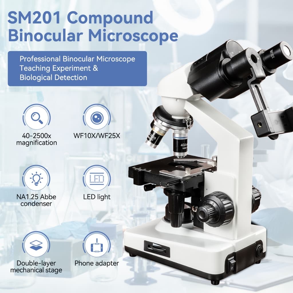 Svbony SM201 Microscópio Composto Binocular 40X-2500X Ampliação Abbe Condensador De Iluminação LED Para Estudantes Adult