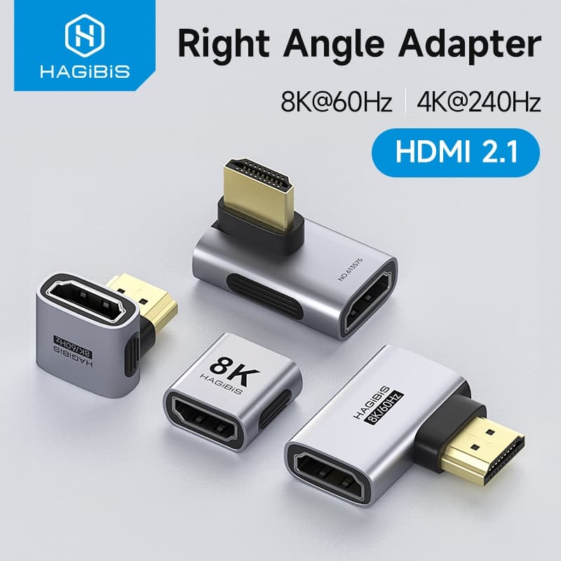 Hagibis Adaptador HDMI Para Ângulo Reto 90 Graus Macho Fêmea 2.1 Acoplador Cabo Extensor Conector Conventer Em Forma De
