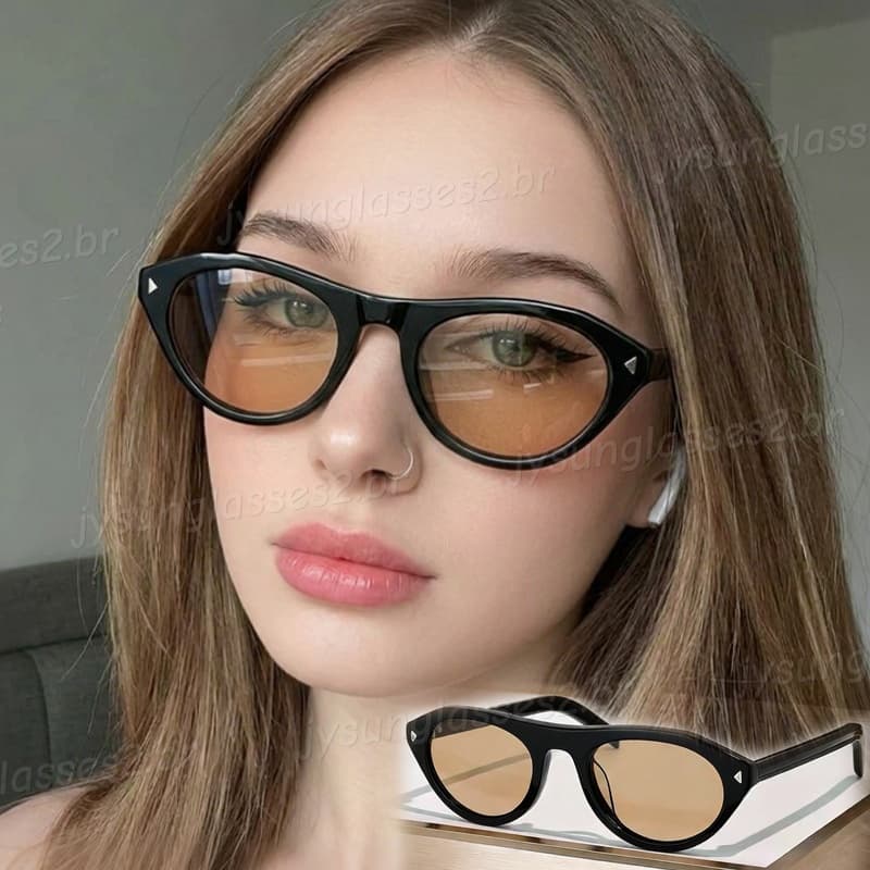 Óculos De Sol Retrô Ovais De Armação Pequena Para Mulheres E Homens Moda Olho De Gato Marrons