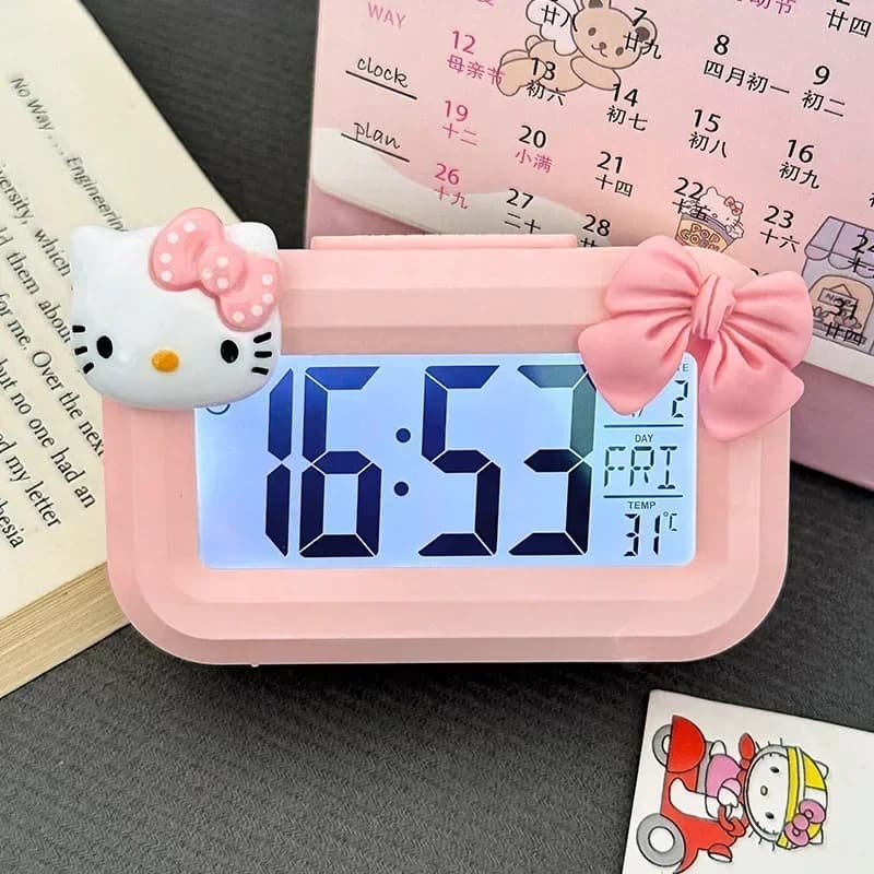 Hello Kitty Mini Night Light Despertador Bonito Temporizador Multi Funcional Portátil Relógio De Mesa Presente De Aniver