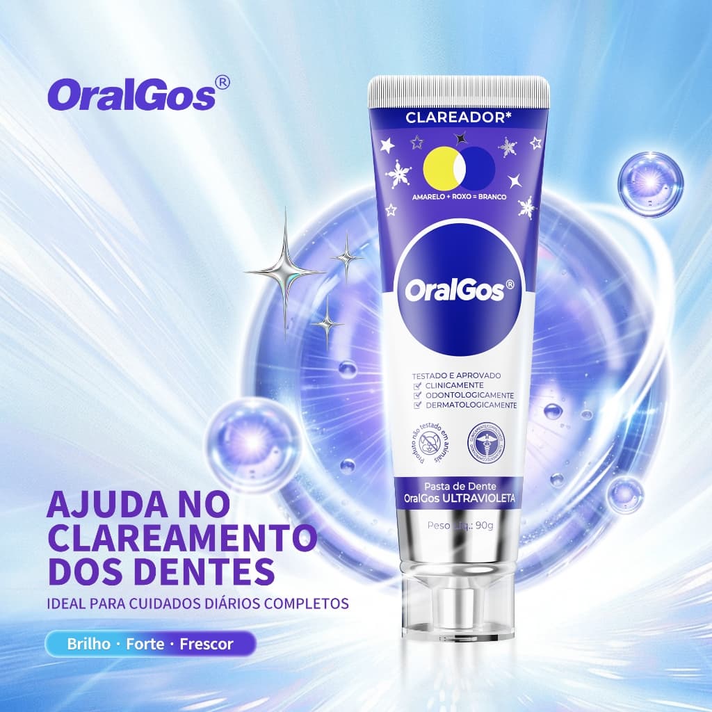 OralGos® PASTA DE DENTES | Partículas roxas neutralizam manchas amarelas protetor bucal Nano com flúor | Fórmula Suave 9