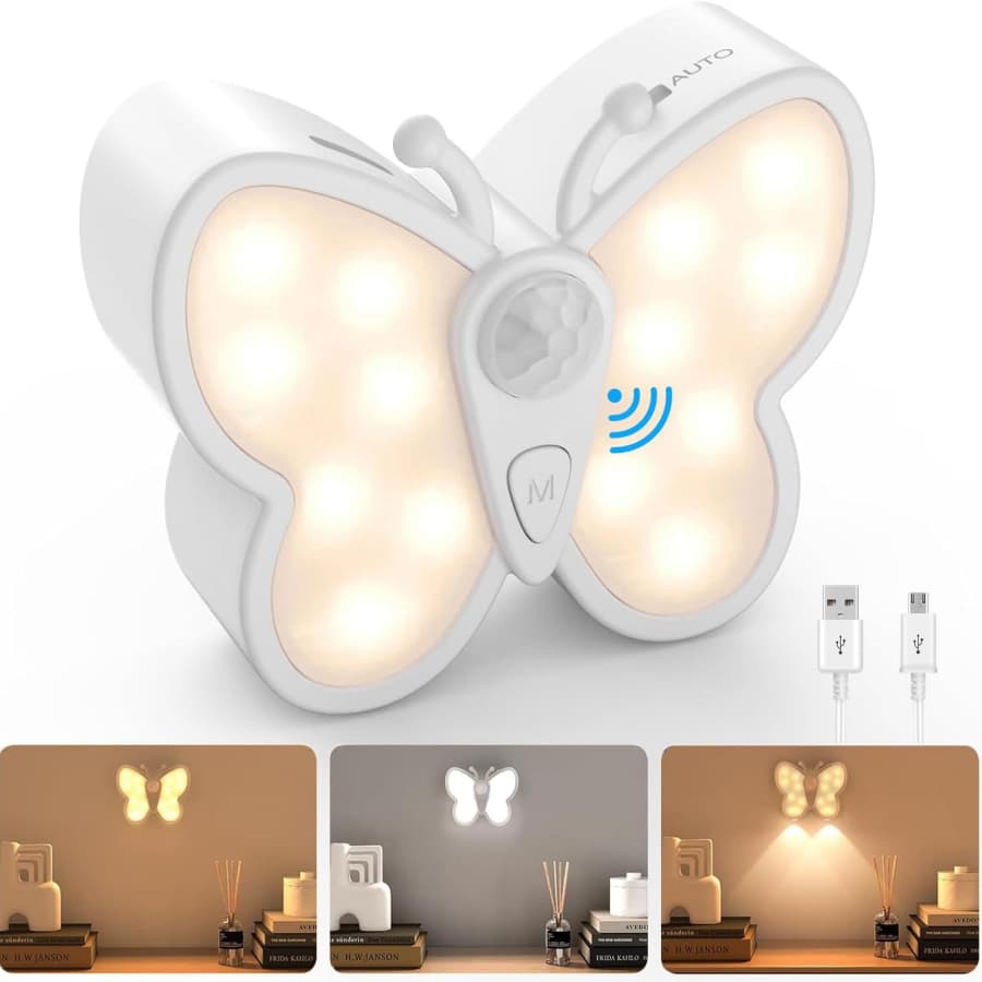 Luminária Noturna LED Borboleta com Sensor de Movimento,USB Recarregável para Sala,Quarto,Escritório