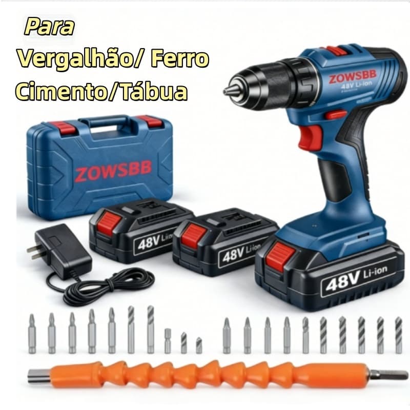 Furadeira parafusadeira ZOWSBB GSR6-115 48v Brushless Furadeira elétrica 2 Baterias furadeira de impacto elétrica Fatura