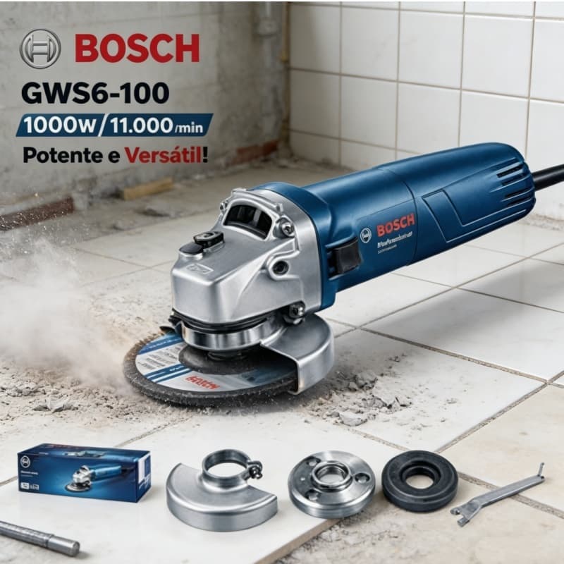 Esmerilhadeira Angular/Lixadeira Bosch GWS6-100 de 1000W de nível profissional - Alta Potência
